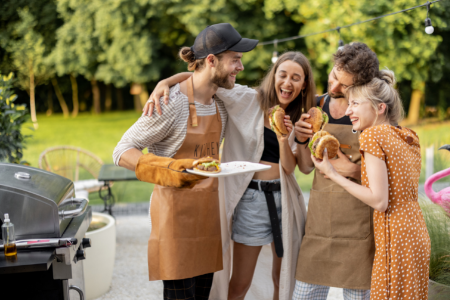 Burgers together in the backyard - Frozen Turkey Burgers - The Hacky Homemaker